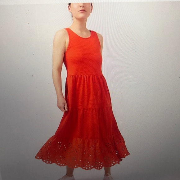 Tiered knit maxi dress with eyelet trim Clearance